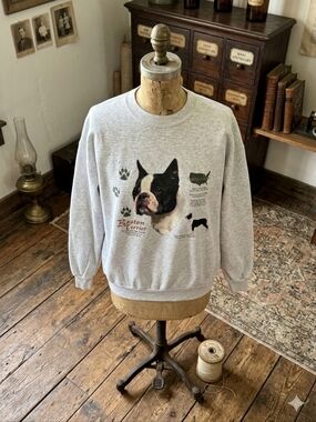 ​Vintage Hanes Boston Terrier Graphic Sweatshirt Oversized XL Dog Lover Heather